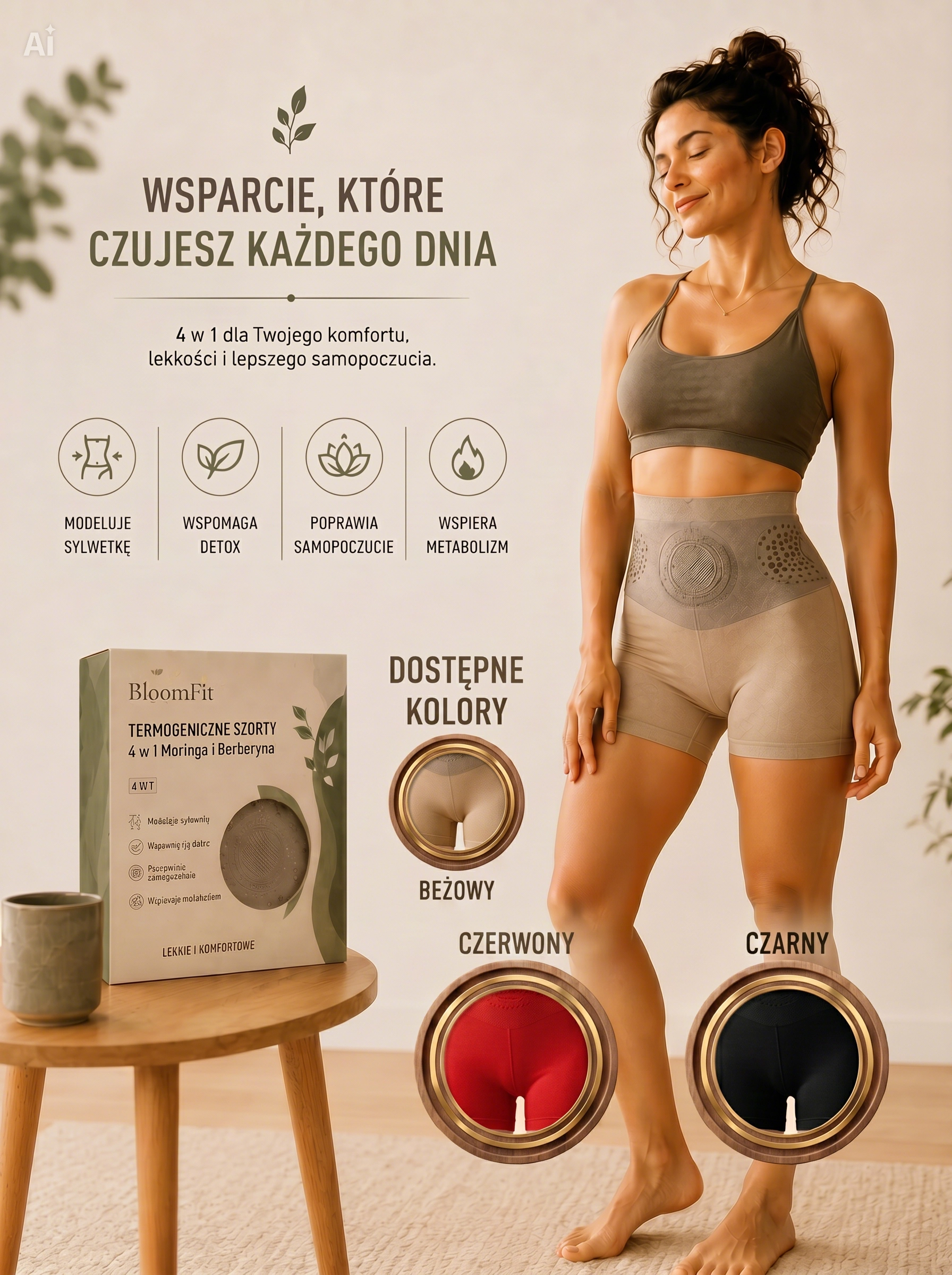 BloomFit Slim Shorts 4w1 – Spodenki spalające tłuszcz z aktywną Moringą i Berberyną