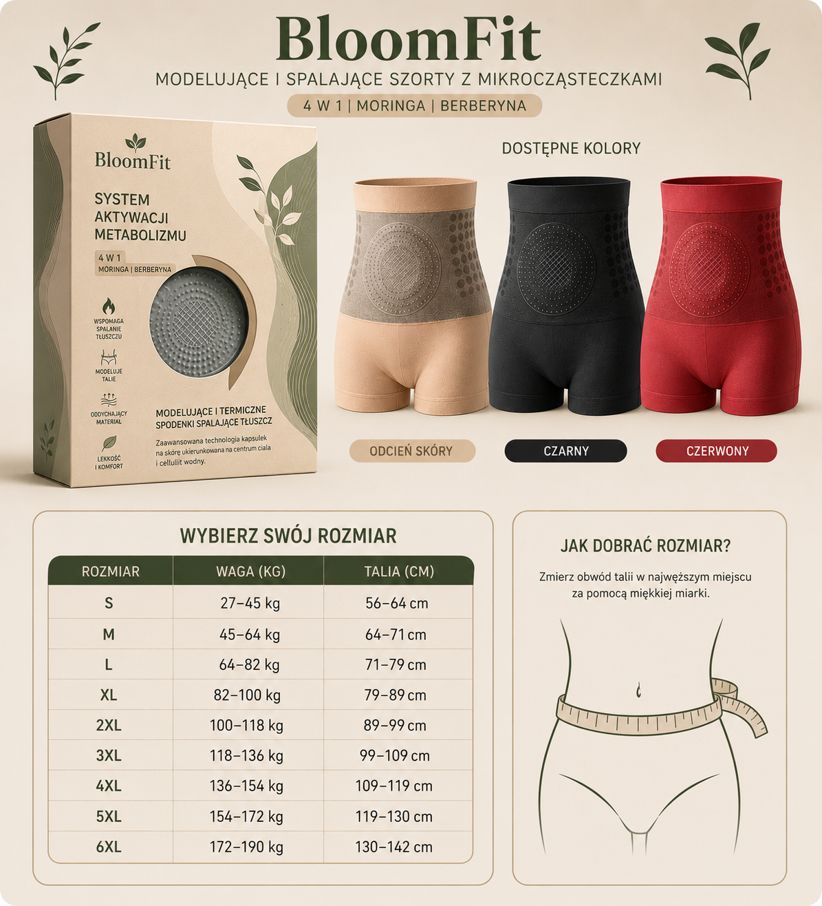 BloomFit Slim Shorts 4w1 – Spodenki spalające tłuszcz z aktywną Moringą i Berberyną